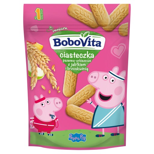 BOBOVITA Pšeničné špaldové sušienky, jablkovo-broskyňové PEPPA