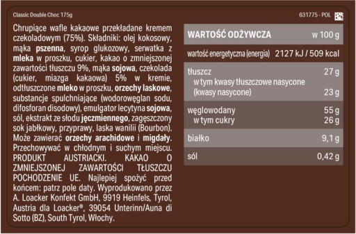 Loacker Classic Double Choc kakaové oblátky 175 g