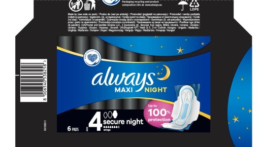 Hygienické vložky Always Maxi Secure Night veľkosť 4, 6 ks