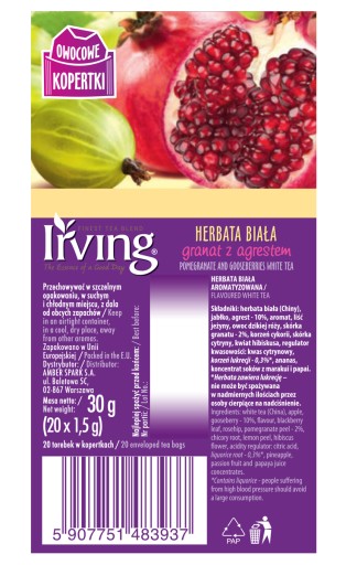 IRVING Biely čaj Granátové jablko Egreš 20 vrecúšok 30g