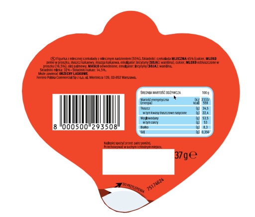 Kinder hearts Srdce do košíka Králik s mliečnou čokoládou Veľkonočné sviatky 37g