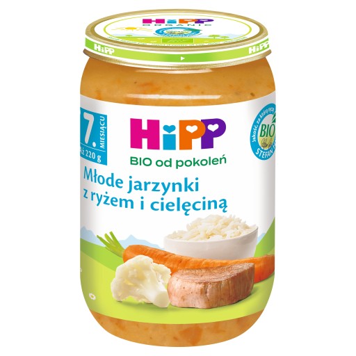 HiPP Mladá zelenina s ryžou a teľacím mäsom, BIO, 220g