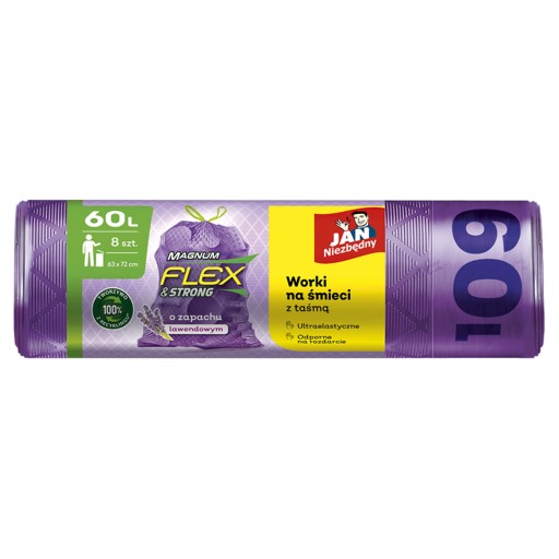 Jan Niezbędny Vrecia na odpadky Magnum Flex s páskou, vôňa levandule, 60 l, 8 ks.