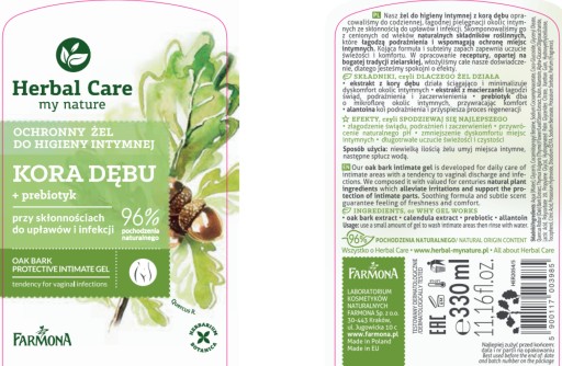 Farmona Herbal Care Ochranný gél pre intímnu hygienu Dubová kôra 330ml