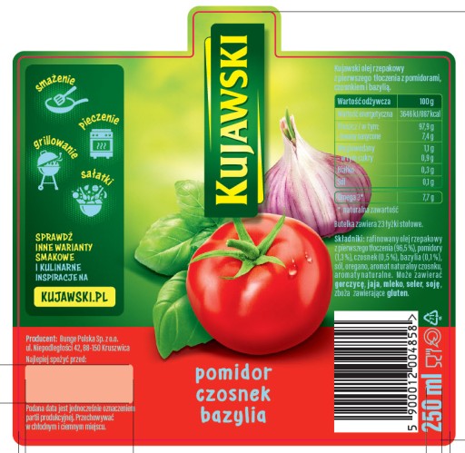 KUJAWSKI OLEJ S RAJČINAMI, CESNAKOM A BAZALKOU 2x 250ml