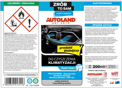 AUTOLAND biocídny prostriedok na čistenie klimatizácie fresh line 200 ml