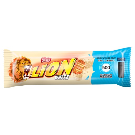 Lion White Plnená vafle s karamelom a pšeničnými vločkami v bielej poleve