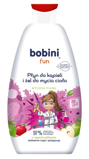 Global Bobini Fun Bath tekutý a gél na umývanie tela 500 ml Apple