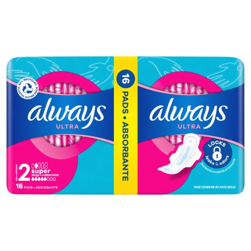 Always ultra 2 super hygienické vložky s krídelkami, 16ks multi ochrana, nové