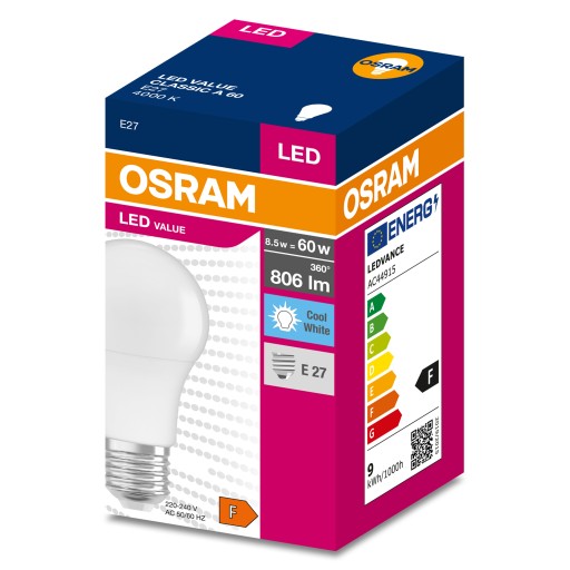 LED VALUE Žiarovka 8,5W 806lm 4000K E27 NW 4052899973381