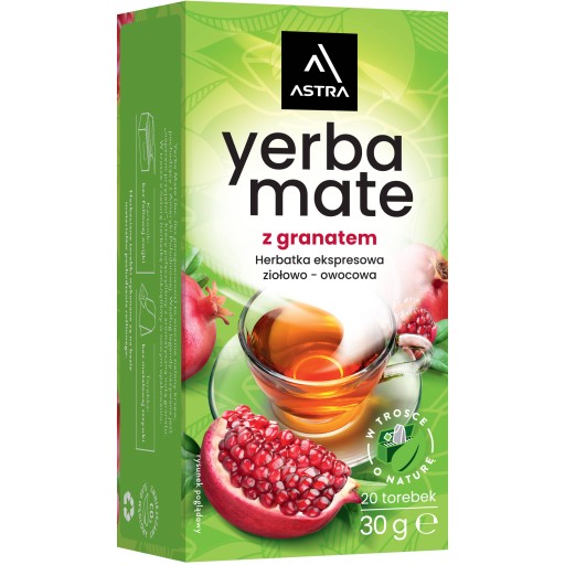 Bylinný a ovocný čaj Astra Yerba Mate vo vrecúškach z granátového jablka, 20 ks