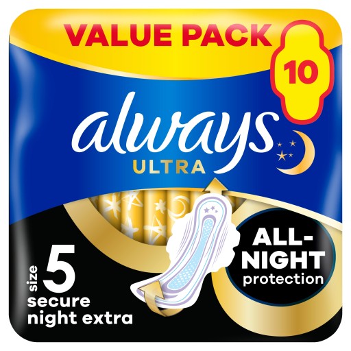 Vložky Always Ultra Secure Night Extra (veľkosť 5) s krídelkami x10