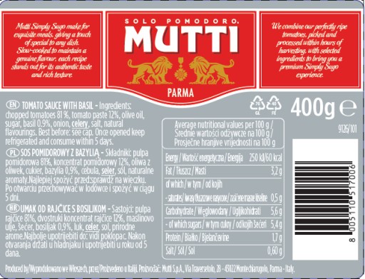 Paradajková omáčka s bazalkou Mutti 400g