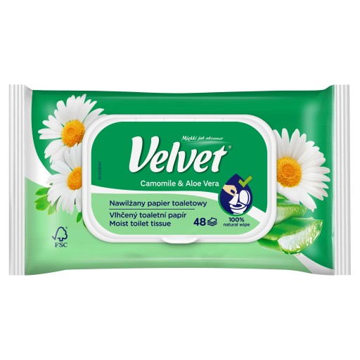 ZAMATOVÝ VLHČENÝ TOALETNÝ PAPIER S KLIPOM S RUMANKOM A ALOE 42 KS.