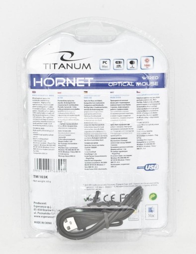 Myš TITANUM Hornet 3D TM103K (optická; 1000 DPI;
