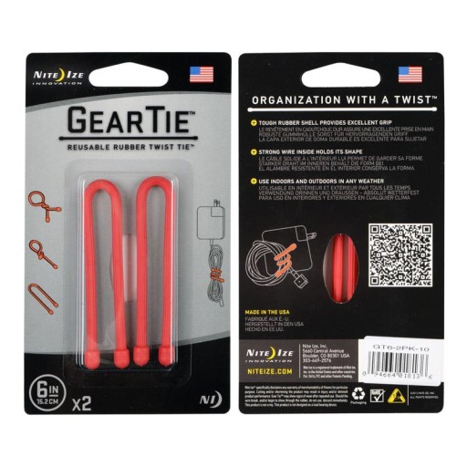 Sada káblov Nite Ize Gear Tie Original 6, gumená červená, 2 kusy