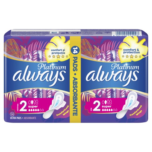 Always Platinum Super (veľkosť 2) Hygienické vložky s krídelkami, 14 kusov