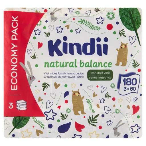 Vlhčené obrúsky Kindii Natural Balance, (4x60 ks) 3 + 1 zdarma
