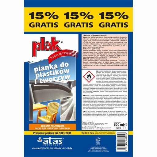 ATAS PRÍSLUŠENSTVO CHÉMIA ATAS PLAK PRAKTICKÝ 500ML ČISTÍ PLASTY A PLASTY