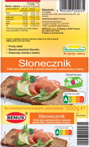 Benuš Ražný chlieb so slnečnicovými semienkami 500 g