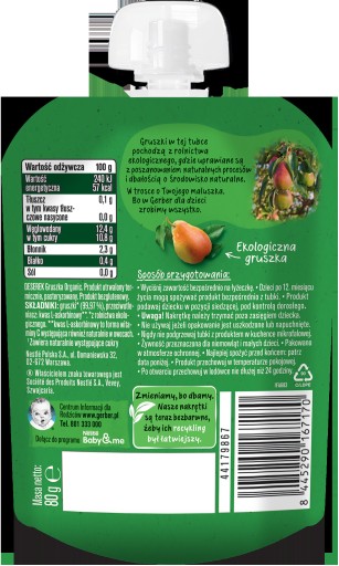 Gerber Mousse Dessert Bio Hruška po 4 mesiacoch 80 g