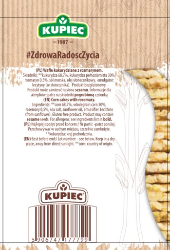 KUPIEC Kukuričné oblátky s rozmarínom extra tenké 20 oblátok 105g