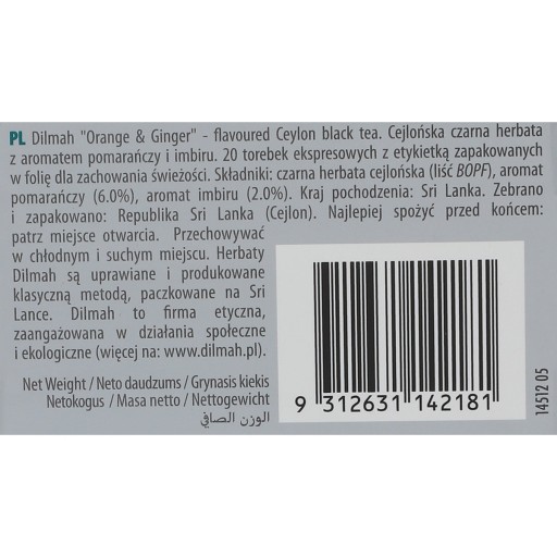 Dilmah pomaranč a zázvor 20 tb