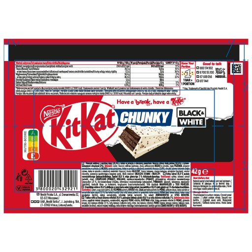 Vaflová tyčinka pokrytá bielym toppingom KitKat Chunky Black&White 42 g