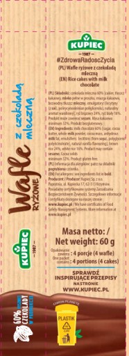Kupiec Ryžové oblátky polené v mliečnej čokoláde 60 g