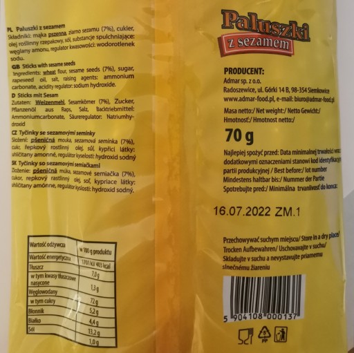 Admar tyčinky so sezamom 70 g