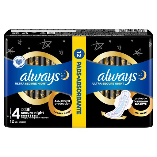 Always Ultra Night s krídelkami, 12 kusov hygienických vložiek