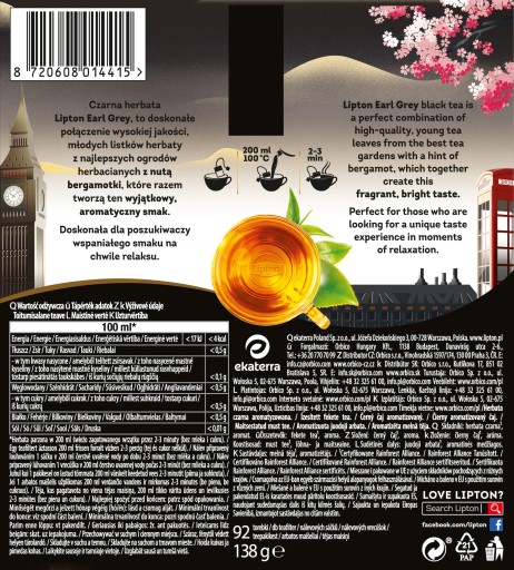 Lipton Earl Grey instantný čierny čaj 92 ks.