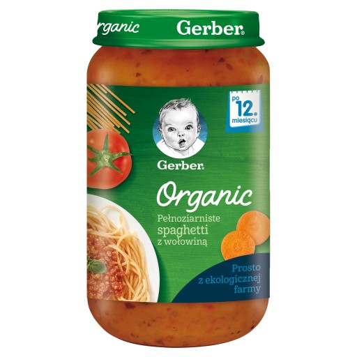 Gerber Bio celozrnné špagety s hovädzím mäsom EKO cestoviny 250g 12m+