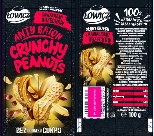 ŁOWICZ ANTYBATON pena CRUNCHY ARACHY SLANÉ ORECHOVÉ arašidové maslo 100g