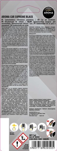KONTROLOVANÁ VÔŇA DO AUTA AROMA CAR SUPREME SLIM 7ML ČIERNA PÁNSKY PARFUM