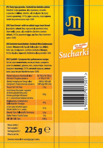 Sucháre Mamut bez cukru 225 g