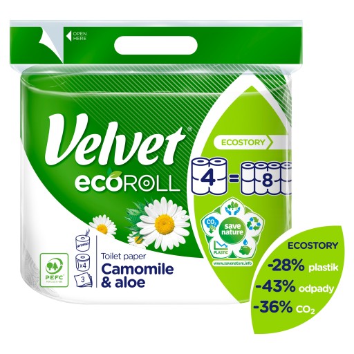 Toaletný papier Velvet EcoROLL Harmanček Aloe 4 rolky