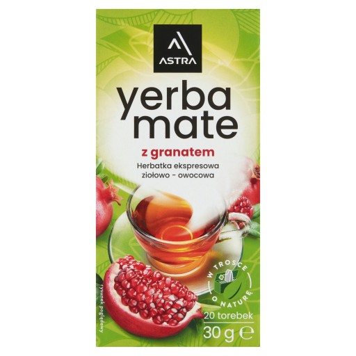 Bylinný a ovocný čaj Astra Yerba Mate vo vrecúškach z granátového jablka, 20 ks