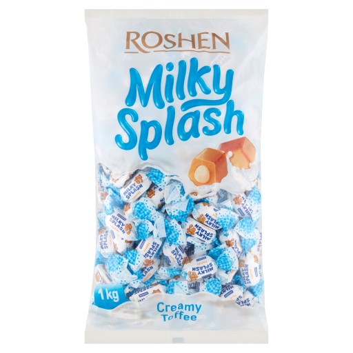 Toffee Roshen Milky Splash cukríky 1000 g pohár mlieka
