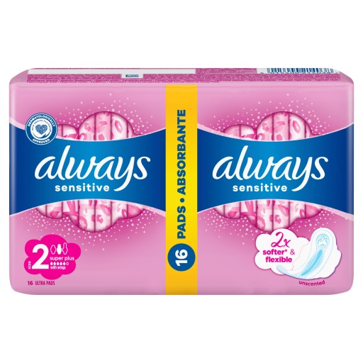 Always Ultra Sensitive Super Plus (veľkosť 2) Hygienické vložky s krídelkami, 16