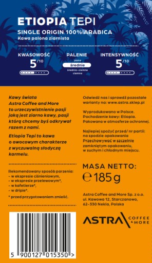Arabica Astra AST.ETO.TEPI.185G.ZI zrnková káva 193 g