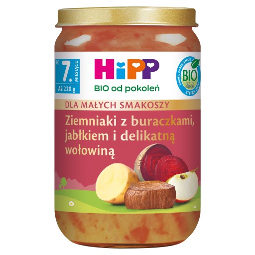 HiPP BIO Zemiaky s cviklou. jablká.. hovädzie mäso po 7 mesiacoch 220 g