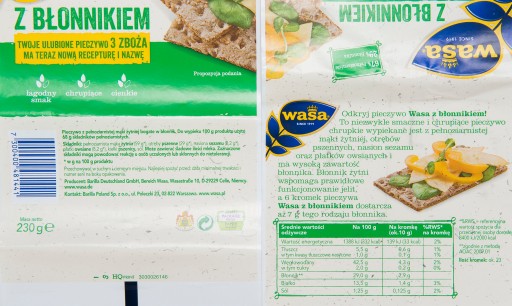 WASA knäckebrot S VLÁKNINOU snack 230G