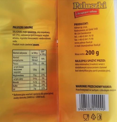 Admar chrumkavé solené tyčinky 200G