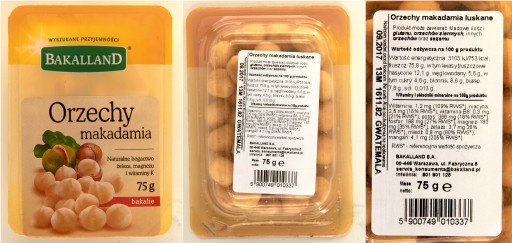 BAKALLAND Makadamiové orechy celé, lúpané, 75 g