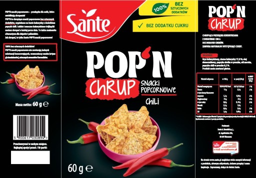 Sante POP'N Chrup Popcorn Snacki s paprikou 60g