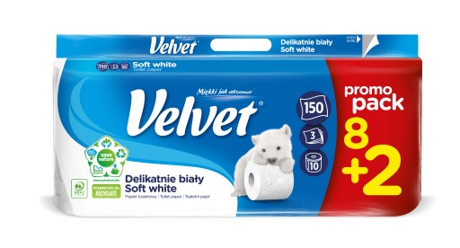 SAMETOVÝ TOALETNÝ PAPIER 8+2 KS. MÄKKÁ BIELA