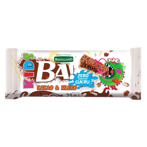 BAKALLAND BA! KIDS Cereálna tyčinka, kakao a mlieko 25g