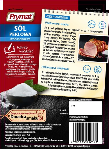 PRYMAT JEMNOZRNNÁ KONZORNÁ SOĽ na konzervovanie mäsa, rýb a zeleniny 50G