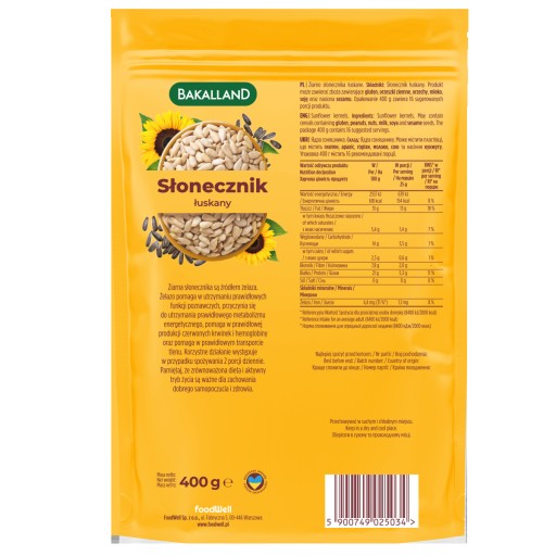 BAKALLAND Slnečnicové semienka lúpané na konzumáciu 400g
